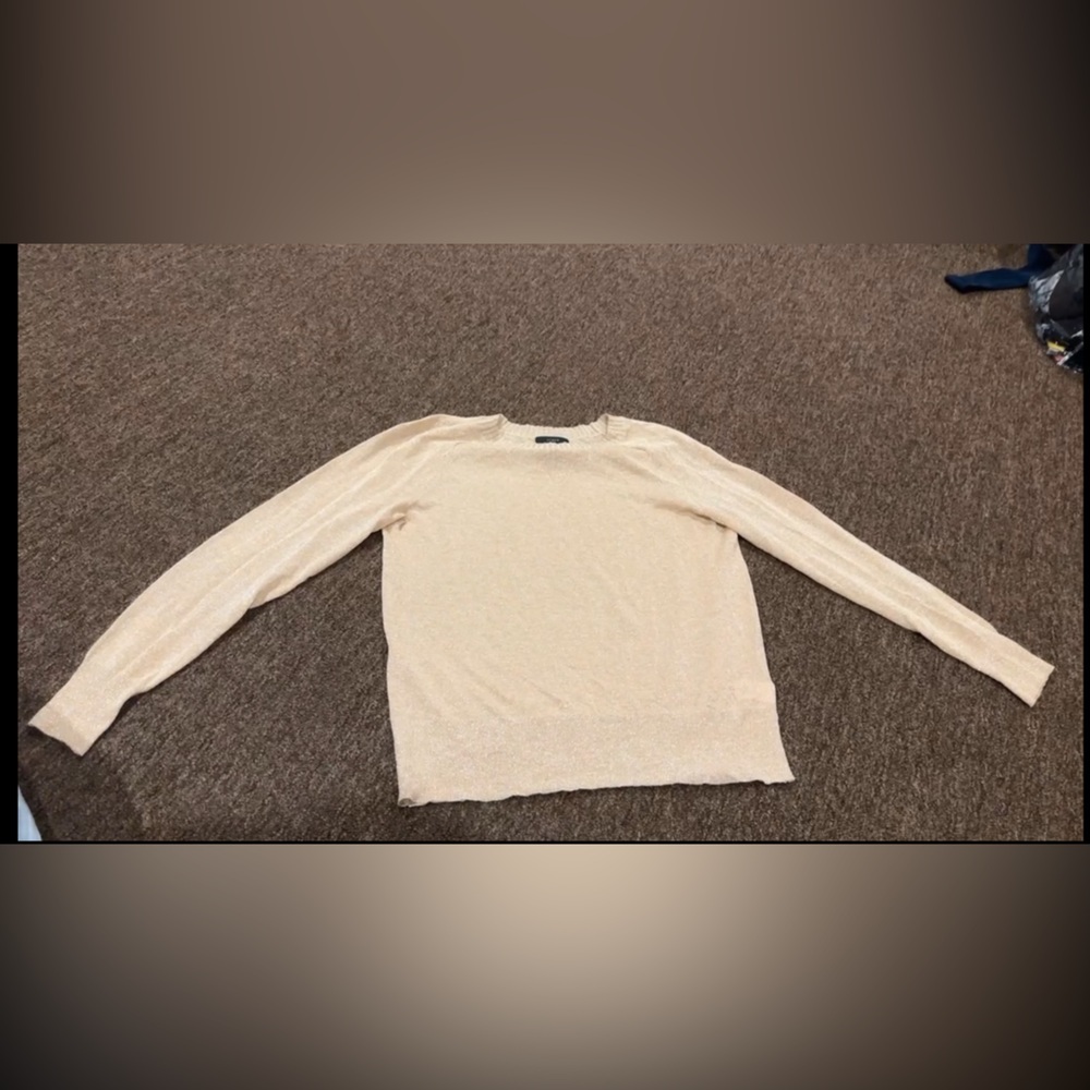 J crew shirt top women's blouse LS sweater gold glitter shimmer crew neck S EUC